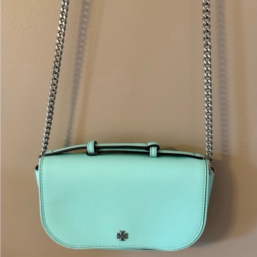 New Tory Burch Emerson top handle crossbody soft aqua new without tags - Picture 1 of 4